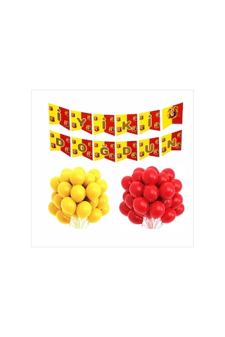 Sarı Kırmızı Taraftar Iyi Ki Doğdun Banner Ve 5 Adet Sarı Balon - 5 Adet Kırmızı Balon Set