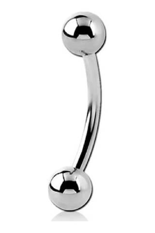 12 Mm Gümüş Renk Eğik Kavisli Kaş Piercing Çelik Dudak Helix Tragus Küpe