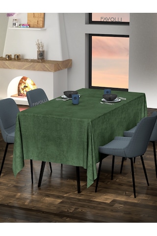 Kadife Dokulu Zeytin Yaprağı Masa Örtüsü Zeytin Yaprağı
