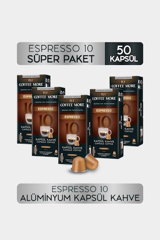 Coffee More 10 Espresso Kapsül Kahve 10 X 5 Paket 50 Adet Nespresso Uyumlu Kapsül Kahve