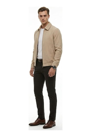 Plus Scorpion Slim Fit Fitilli Dokulu Erkek Fermuarlı Mont Ceket Günlük Şık Kombin Bej