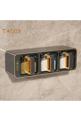 Createtech Gri 1 Takım Duvara Montaj Baharat Kutusu, 3 Kaşık Etiketli Baharat Depolama Kavanoz Gri