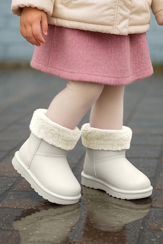 Kaptan Junior Çocuk İçi Kürklü Su Geçirmez Yağmur, Kışlık Bot Krem