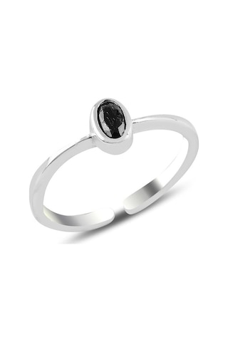 Gümüş Rodyumlu Siyah Taşlı Ayarlamalı Yüzük