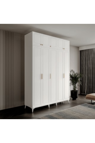 Guneystore Milas Gold 5 Kapaklı %100 Mdf Ayaklı Yüklüklü Gardırop