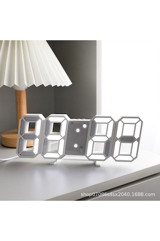 Dekoratif Dijital Led Masa Duvar Saati 3d Dijital Saat Çalar Saat Led Elektronik Saat Beyaz