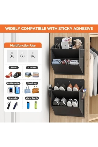 Trendooze 2 Adet Siyah Rv Ayakkabı Saklama Organizasyon Cihazı Kapı Duvar Montajlı