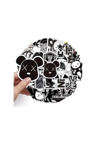 Cajuart 50 Adet Tekrarsız Siyah Beyaz Tarz Karışık Pvc Sticker