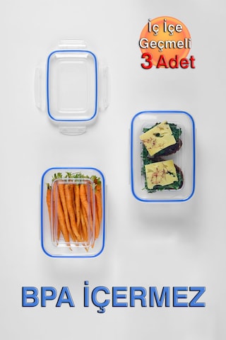 Lock&fresh Contalı Dikdörtgen Saklama Kabı 400, 800, 1400ml Üçlü Set Mavi