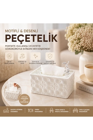 Dikdörtgen Masaüstü Peçetelik 18.4 12.5 9 Cm Beyaz Renkli