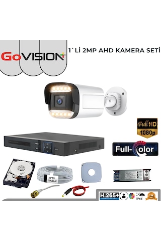 1 Kameralı 2mp 1080p,fullhd,warmled,fullcolor,su Geçirmez, 1'li Ahd Bullet Kamera Seti