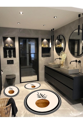 Pretoria - Kaymaz Taban Yuvarlak Banyo Halısı, Klozet Takımı 100x Renkli