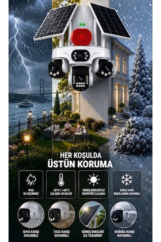 O-kam Ok337b Premium 12mp 4 Kameralı 4g Çift Solar Panel Aov Gece Görüş Sesli Konuşma Akıllı Kamera Sim Kart