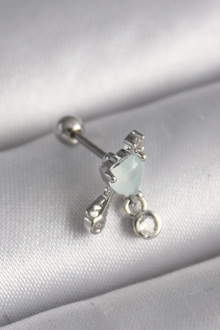 Bay 316l Çelik Gümüş Renk Beyaz Minelik Kalp Sallantı Zirkon Taş Detay Tragus Piercing Najmaddin Standart