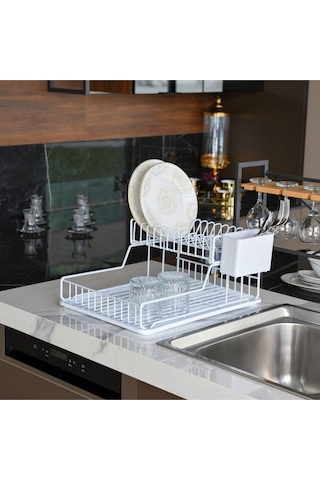 Ömür Boyu Paslanmaz İki Katlı Tabaklık Bulaşıklık BEYAZ TB2BEYAZ Beyaz