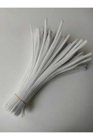 50 Adet Beyaz Şönil, Çiçek Yapımına Uygun Tüylü Tel, 30 Cm 6 Mm
