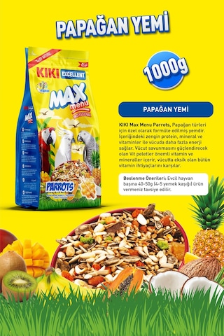 KIKI Excellent Kuş Max Menu Parrots Papağan Yemi 1000 Gr. KB309
