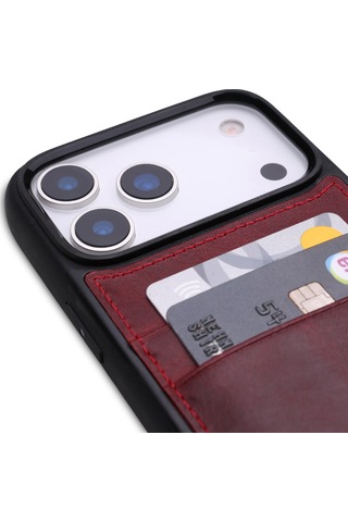 Zawa Apple İphone 17 Pro Uyumlu Suni Deri Kartlık Arka Koruma Kılıf - Siyah