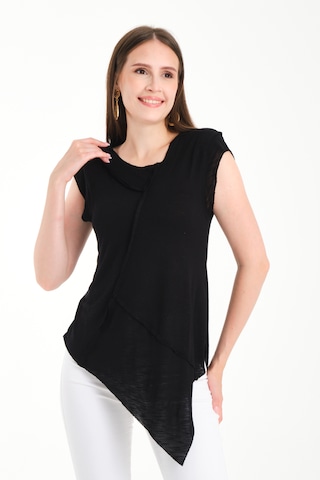Asimetrik Penye Bluz Siyah
