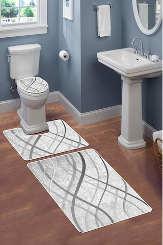 Modern Desenli Dijital Baskı 3'lü Banyo Paspas Takımı Yıkanabilir Kaymaz Tabanlı Klozet Takımı Klz0004 Diğer