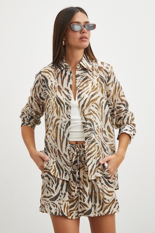 Uterpe Animal Print Gömlek Ekru