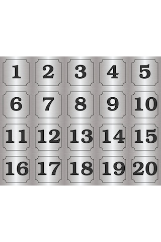 Kapı, Masa, Dolap Numarası Metal Yapışkanlı Gümüş Rengi 1-20 Kapı, Masa, Dolap Numarası Metal Yapışkanlı Gümüş Rengi 1-20