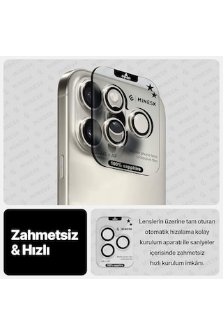 İphone 15 Pro / 15 Pro Max İle Uyumlu Orijinal Safir Cam %99.9 Saflıkta Gerçek Safir Cihazın Kendi Lensleri İle Aynı Materyal Lens Koruyucu Kamera Camı Titanyum