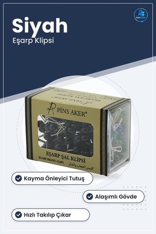 Boncuklu Siyah Eşarp Şal Klipsi Toka Alaşımlı Gövdeli Kayma Önley çok renkli