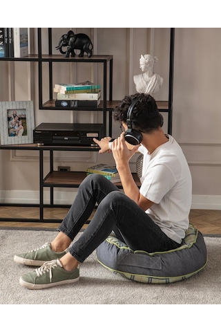 Çizgili Dış Mekan Puf Minderi, 60x60 Cm, Balkon Ve Teras İçin