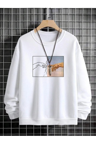 Adrift Manfinity Homme Hand Print Drop Shoulder Sweatshirt Beyaz Beyaz