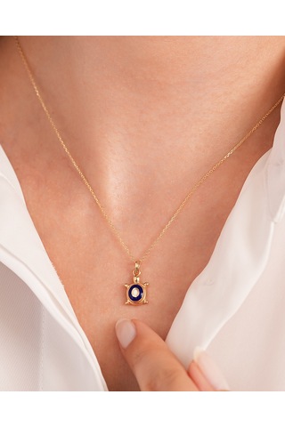 Debora Jewelry 14 Ayar Altın Nazar Boncuklu Minimal Kaplumbağa Kolye