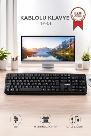 Özel Seri Tuş Standart Büro Kablolu Q Klavye Bilgisayar Ofis Klavyesi Tk01 Siyah
