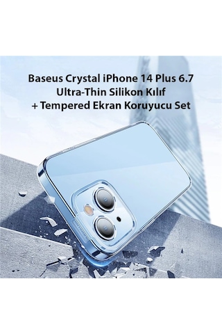Baseus Crystal Apple iPhone Uyumlu 14 Plus 6.7 Ultra-thin Silikon Kılıf + Tempered Ekran Koruyucu Set- 5775