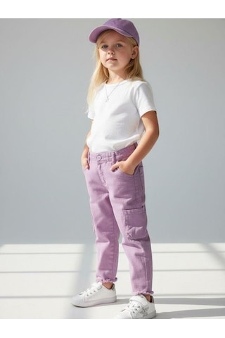 Zekids Kız Bebek Beli Lastikli Yumuşak Dokulu Pantolon-16727 Lila