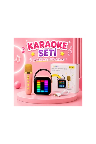 Çocuk Karaoke Seti Bluetooth Kablosuz Mikrofonlu Rgb Işıklı Taşınabilir Hoparlör Usb Tf Kart Aux Destekli Type-c Şarjlı