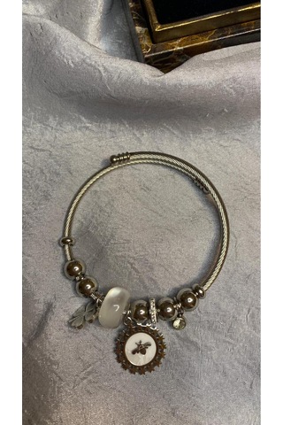 Lucky Bee Charm Bileklik Sedefli Altın - Gümüş