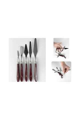 Palet Bıçağı 5 Parça Paslanmaz Çelik Spatula Seti, Kil Hamuru Pasta Krema Yağlıboya İçin Ahşap Saplı Süsleme Şekil Verme Ve Kazıma, Boya Araçları,mutfakta Ve Diğer Hobi Ve El Sanatları İçin 0
