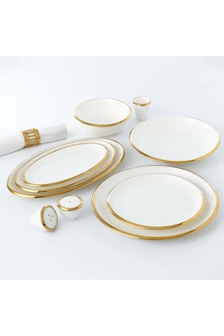 Korkmaz Elektra Collection 60 Parça Gold Yemek Takımı A8056 Beyaz