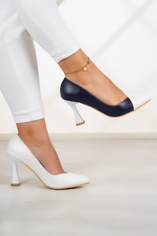 Erkan Saçmacı Jatqılı Plus Lacivert Beyaz İnce Kadeh Topuklu Klasik Ayakkabı Lacivert