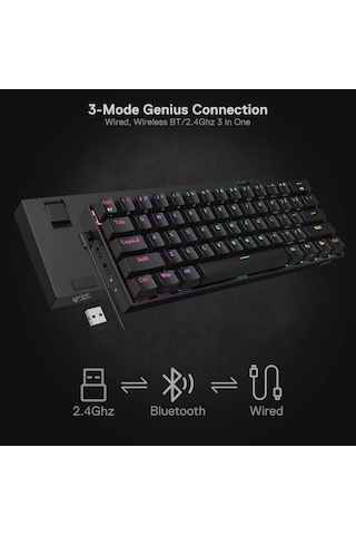 K530 Pro Draconic%60 Bt Türkçe Q Klavye/kablolu / 2,4 Ghz Kablosuz Mekanik, 61 Tuş, Hot-swap Özellikli Rgb Oyun Klav