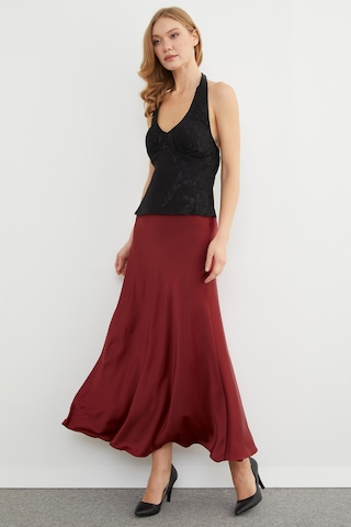 Fullamoda Beli Lastikli Maxi Boy Saten Etek Bordo