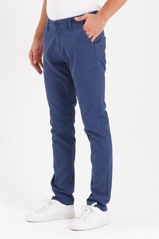 Erkek Slim Fit Yan Cep Chino Pantolon İndigo