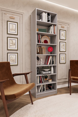 Asra Trend K-03 %100 MDF 60 cm 7 Raflı Kitaplık Ofis Dosya Rafı Kütüphane Kül Gri