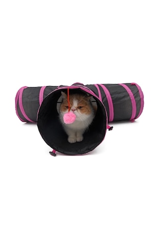 Katlanabilir 3 Yönlü Kedi Oyun Tüneli 80 Cm Pembe