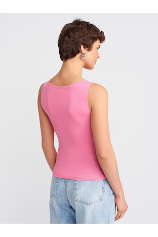 Dilvin 20868 Kayık Yaka Kolsuz Top-pembe Pembe