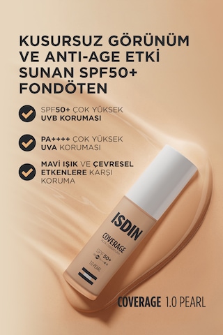 Isdın Coverage Spf 50+ Renkli Güneş Koruyucu Fondöten 30 G 1.0 Pearl