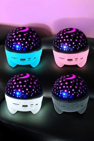 Gece Lambası Projeksiyon Görünümlü Şarjlı Yıldızlı Yuvarlak Çok Renkli