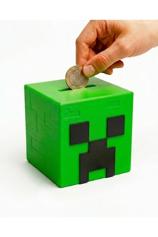 Minecraft Creeper Tasarımlı Kumbara - Özel Tasarım Dekoratif Piggy Bank Yeşil