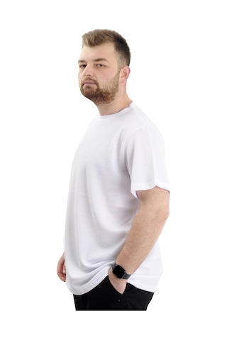 Mode Xl Büyük Beden Erkek T-shirt Bisiklet Yaka Waffle 20033 Beyaz Beyaz