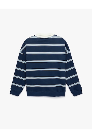 Koton Polo Yaka Uzun Kollu Çizgili Oversize Sweatshirt Lacivert Çizgili 6wal10665ık Lacivert